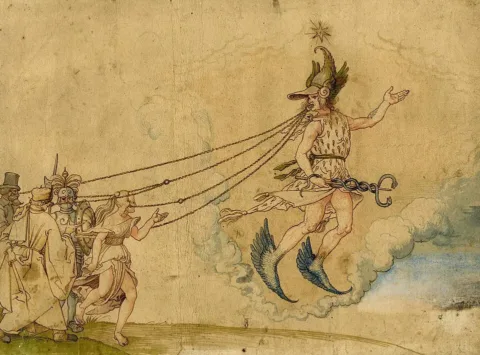 Ogmios, the Gaulish figure described by Lucian and often compared with the Irish Ogma. Early copy after Albrecht Dürer, public domain, via Wikimedia Commons.