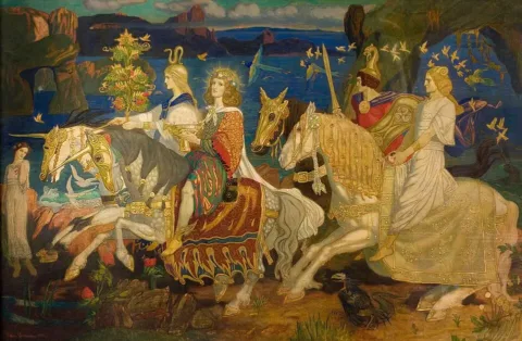 The Riders of the Sidhe representing the Celtic OtherworldThe Riders of the Sidhe (1911), John Duncan. Public domain, via Wikimedia Commons.
