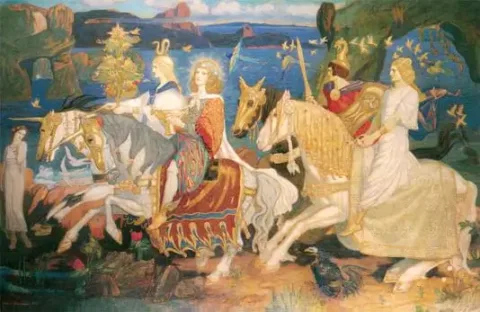 The Riders of the Sidhe (1911), by John Duncan (1866–1945). Collection: Dundee Art Galleries and Museums, The McManus, Dundee. Source: Wikimedia Commons. Public Domain.