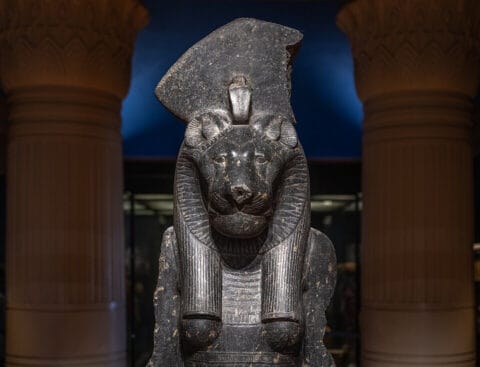 Statue of Sekhmet, the lion-headed Egyptian goddess associated with divine wrath and protection.Wilfredor, CC0, via Wikimedia Commons.