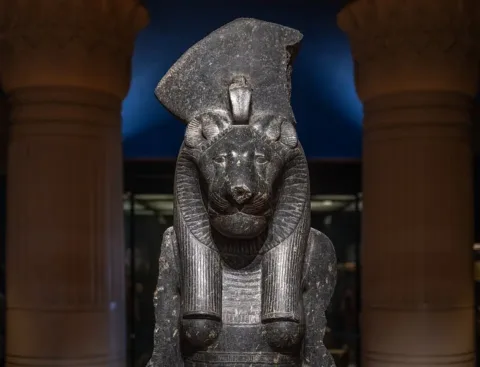 Statue of Sekhmet, the lion-headed Egyptian goddess associated with divine wrath and protection.Wilfredor, CC0, via Wikimedia Commons.