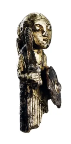 Viking Age silver figurine from Hårby, Denmark, often identified as an armed Valkyrie. Wikimedia Commons, CC BY-SA 4.0