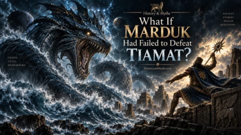 Marduk facing Tiamat in an alternate Enuma Elish scenario where Tiamat wins the battle