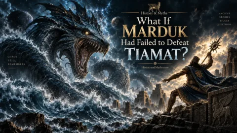 Marduk facing Tiamat in an alternate Enuma Elish scenario where Tiamat wins the battle