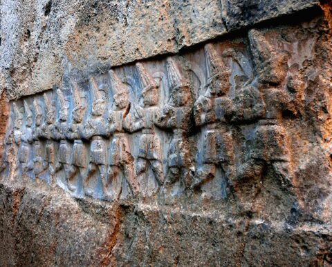 The Twelve Underworld Gods, Chamber B at Yazılıkaya, near Hattusa. Photo: Ywpark2003 / Wikimedia Commons (CC0 1.0). The relief is not an identified depiction of Lelwani.