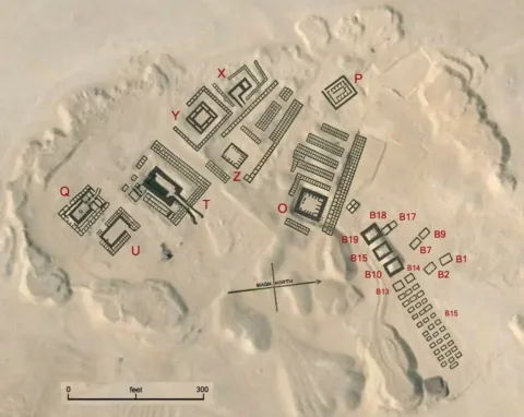 EnglishAdd a one-line explanation of what this file represents Description English: Map overlay of Peqer necropolis at Umm el-Qa'ab near Abydos in Egypt. The tombs of pharaohs are marked with letters. Tomb of Iry-Hor (B1-B2) Tomb of King Ka (B7-B9) 1st Dynasty Tomb of Narmer (B17-B18) Tomb of Aha (B19-B15-B10) Tomb of Djer (O) Tomb of Djet (Z) Tomb of Merneith (Y) Tomb of Den (T) Tomb of Anedjib (X) Tomb of Semerhket (U) Tomb of Qaa (Q) 2nd Dynasty Tomb of Peribsen (P) Date 27 August 2011, 11:21 (UTC) Source AbydosSatMap.jpg Author AbydosSatMap.jpg: PLstrom derivative work: JMCC1 (talk) This is a retouched picture, which means that it has been digitally altered from its original version. Modifications: detail. The original can be viewed here: AbydosSatMap.jpg: . Modifications made by JMCC1. I, the copyright holder of this work, hereby publish it under the following license: Creative Commons CC-Zero This file is made available under the Creative Commons CC0 1.0 Universal Public Domain Dedication. Royal tombs at Umm el-Qa'ab, Abydos, showing the locations of Predynastic, First Dynasty, and Second Dynasty royal burials. Original map by PLstrom; derivative work by JMCC1, 27 August 2011. Licensed under CC0 1.0. Source: Wikimedia Commons.