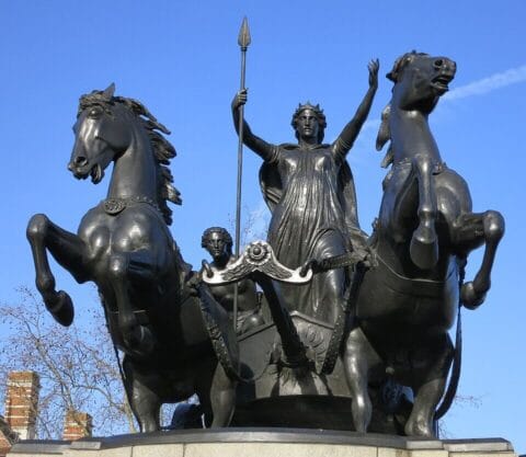 Boudica statue, Westminster, photograph by Paul Walter, 31 January 2013. CC BY 2.0. Source: Wikimedia Commons.
