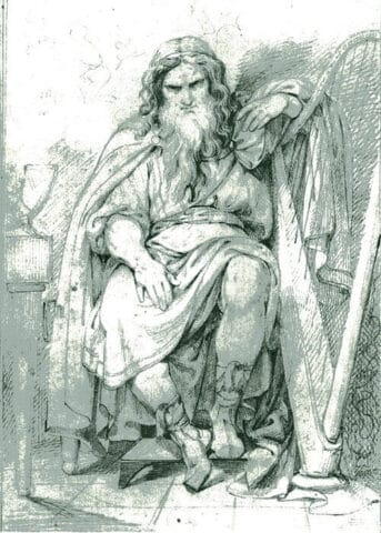 Bragi with his harp, illustrated by Carl Wahlbom (1810–1858). Public domain, via Wikimedia Commons.