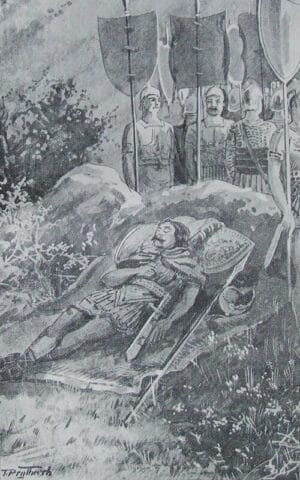 The Dream of Macsen Wledig (1906), illustration by Thomas Prytherch, published in Chwedlau Cymru Fu, Merthyr Tudful. Public Domain. Source: Wikimedia Commons.
