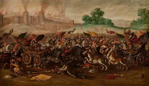 The Burning of Jerusalem by Nebuchadnezzar’s Army, Circle of Juan de la Corte, Public Domain, via Wikimedia Commons.