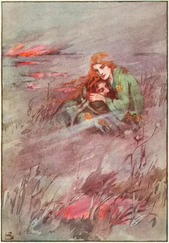 Deirdrê, illustration by Helen Stratton (1915), from A Book of Myths by Jean Lang. Public domain in the United States. Wikimedia Commons