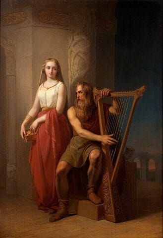 Idunn and Bragi, painted by Nils Blommér in 1846. Malmö Art Museum. Public Domain, via Wikimedia Commons.