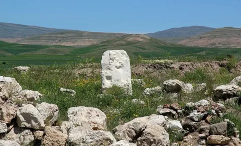 Hittite deity relief at Kayalıpınar, photographed by Ingeborg Simon, 27 May 2019. Own work. Licensed under CC BY-SA 3.0. Source: Wikimedia Commons