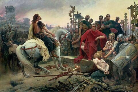 Lionel Royer, “Vercingetorix Throws Down His Arms at the Feet of Julius Caesar” (1899), Wikimedia Commons, Public Domain.