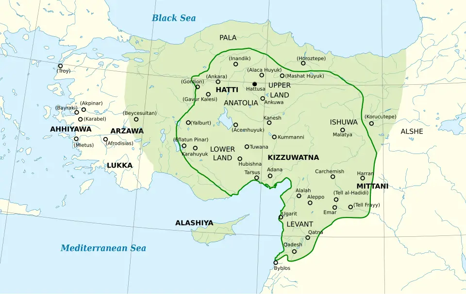© Ikonact, based on a map by Sémhur, “Map of the Hittite Empire” (2013), Wikimedia Commons, licensed under CC BY-SA 3.0.