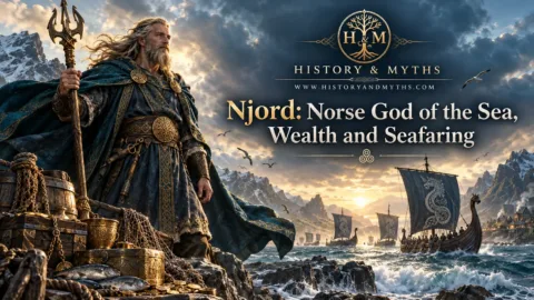 Imagined depiction of Njord, the Norse god associated with the sea, wealth, seafaring, fishing, and favorable winds.