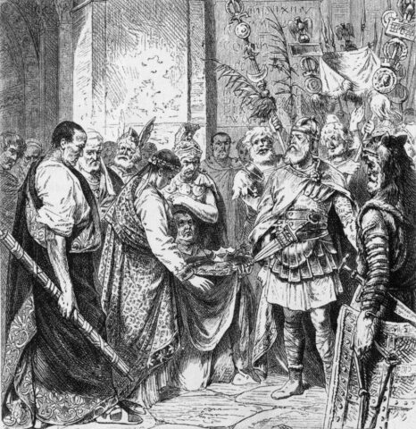 Romulus Augustulus and Odoacer, illustration by Bernhard Mörlins, Cyclopedia of Universal History, Vol. 11. Public Domain, via Wikimedia Commons.