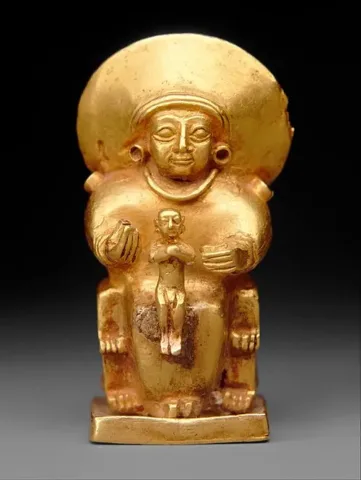 Seated Goddess with a Child, Hittite Empire, ca. 14th–13th century BCE. Metropolitan Museum of Art, accession 1989.281.12. CC0 1.0 (Public Domain), via Wikimedia Commons. Possibly representing the Sun Goddess of Arinna.