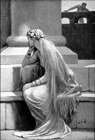 Sif with her flowing hair, illustrated by John Charles Dollman in 1909. Public domain, via Wikimedia Commons.